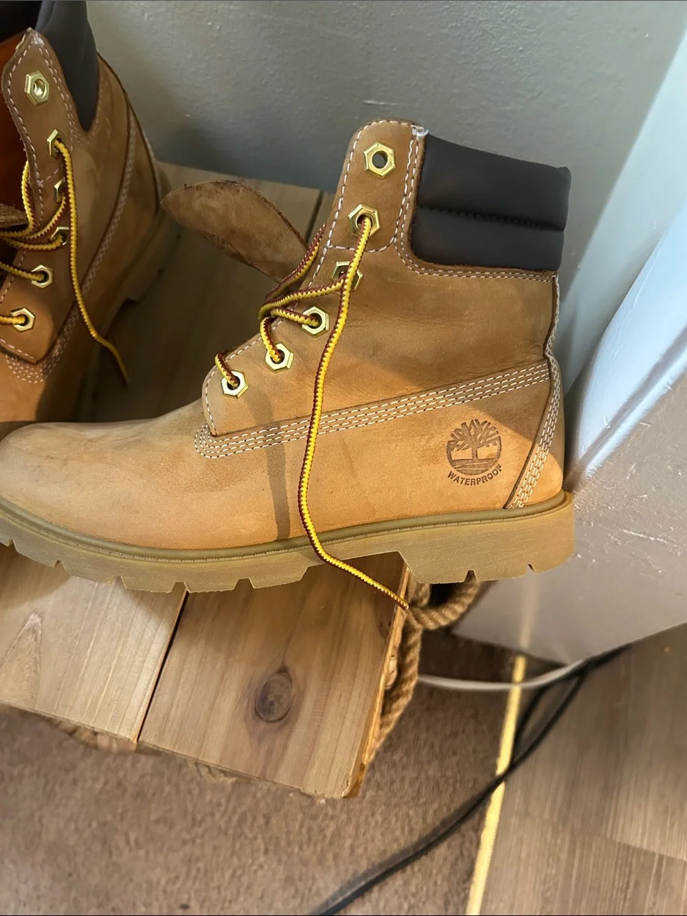 Timberland Kids Brown Suede Boot with Orange Lining